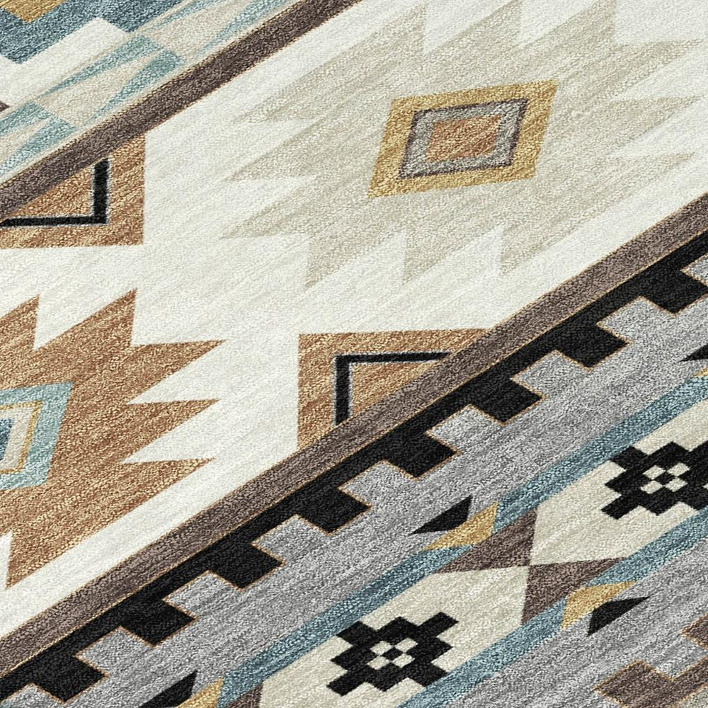 8 Ft Round Southwestern Geometric Washable Polyester Rug for Patios and Entryways