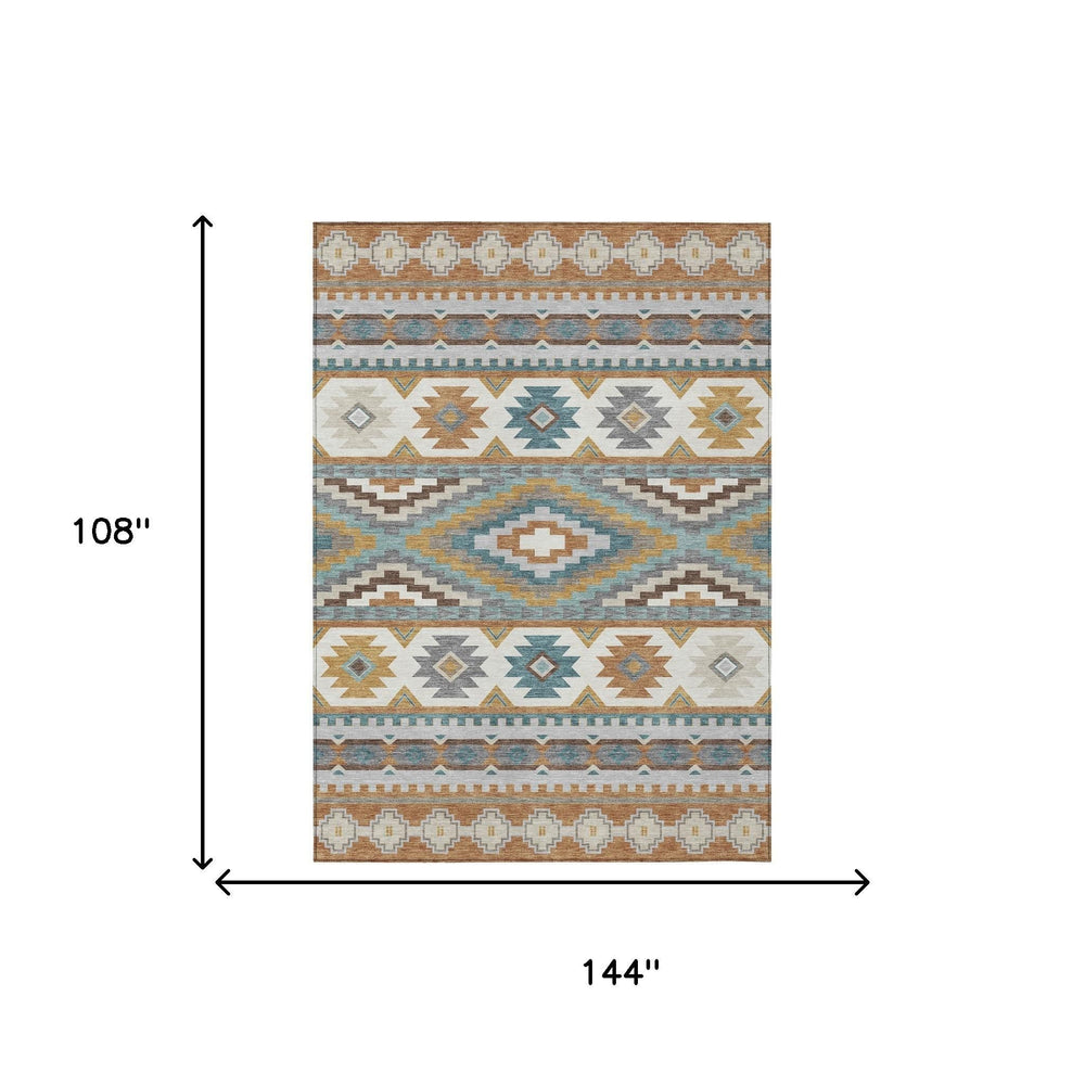 9 X 12 Southwestern Polyester Area Rug Machine Washable Indoor Outdoor Stain Resistant