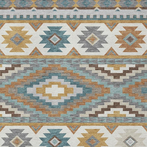 HomeRoots Southwestern Geometric Washable Polyester Area Rug in Gold Teal for Indoor Outdoor Spaces 8' x 10' 729722