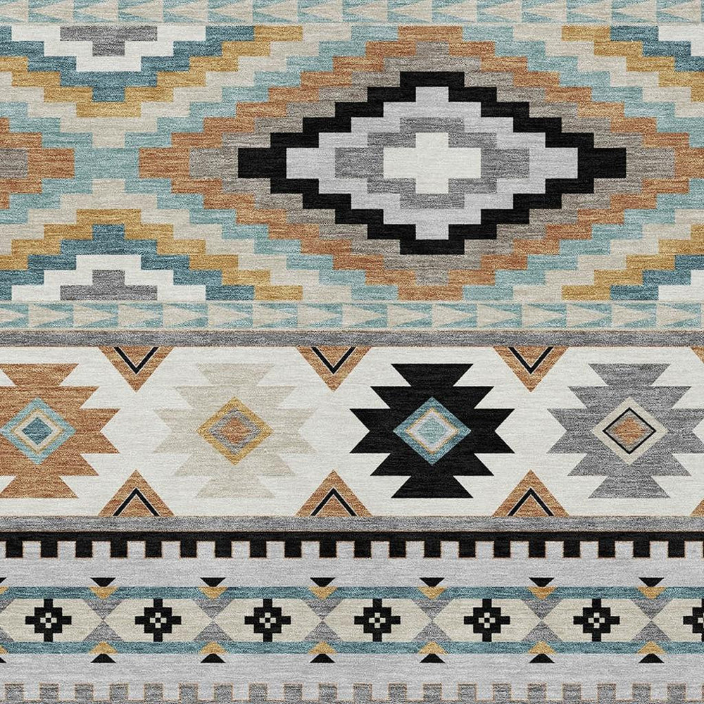 HomeRoots 8x10 Southwestern Polyester Area Rug Machine Washable Indoor Outdoor Gray Patio 729728