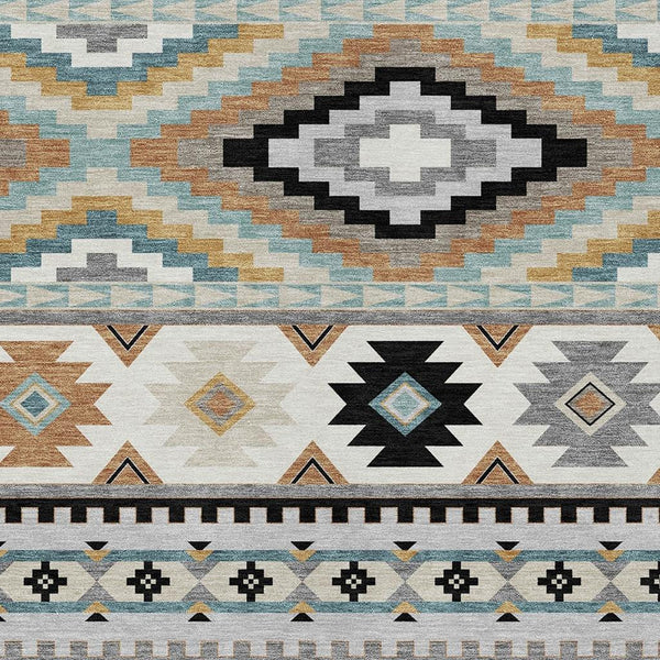HomeRoots 8x10 Southwestern Polyester Area Rug Machine Washable Indoor Outdoor Gray Patio 729728