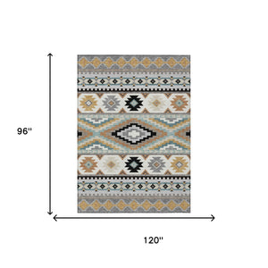 8x10 Southwestern Polyester Area Rug Machine Washable Indoor Outdoor Gray Patio