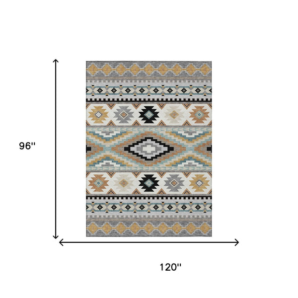 8x10 Southwestern Polyester Area Rug Machine Washable Indoor Outdoor Gray Patio