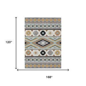 10 X 14 Southwestern Geometric Polyester Area Rug Indoor Outdoor Washable Low Pile