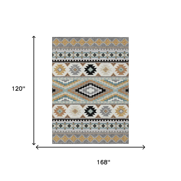 10 X 14 Southwestern Geometric Polyester Area Rug Indoor Outdoor Washable Low Pile