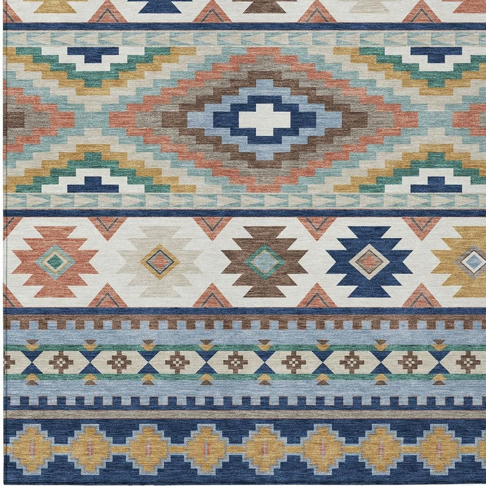 5 X 8 Southwestern Geometric Polyester Area Rug Indoor Outdoor Machine Washable