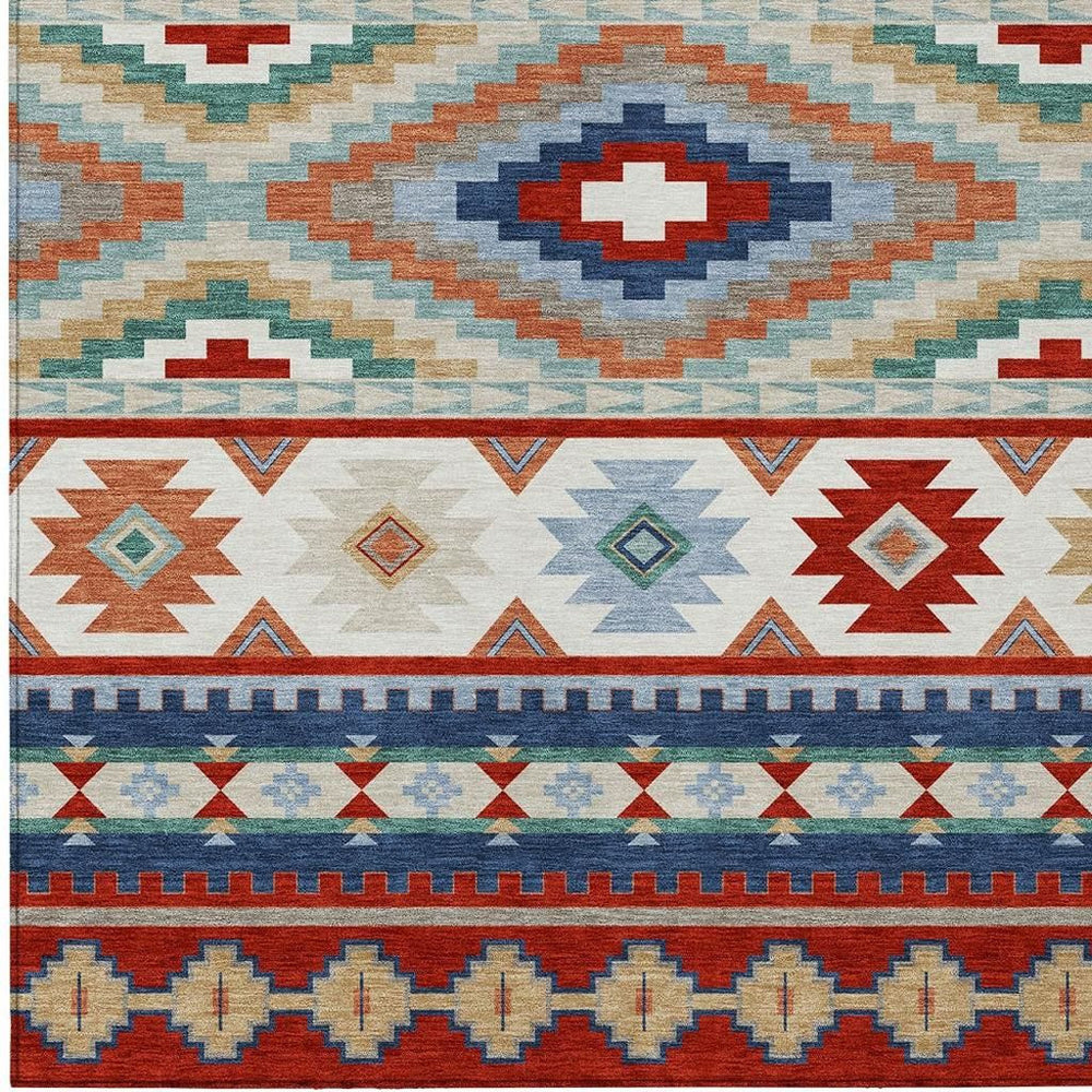 Southwestern Geometric Washable Polyester Area Rug for Indoor Outdoor Patio and Living Room Use