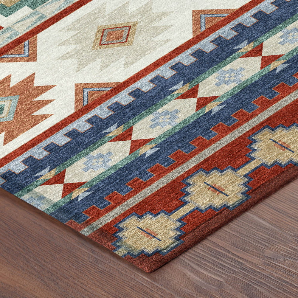Southwestern Geometric Washable Polyester Area Rug for Indoor Outdoor Patio and Living Room Use