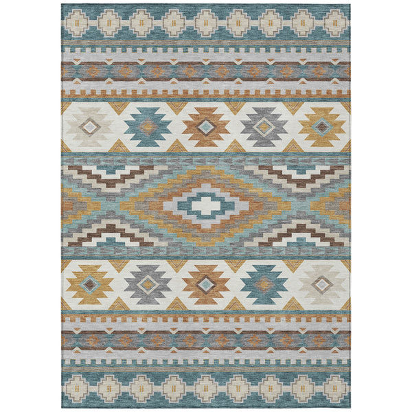 10 X 14 Southwestern Polyester Area Rug Washable Stain Resistant Indoor Outdoor Use