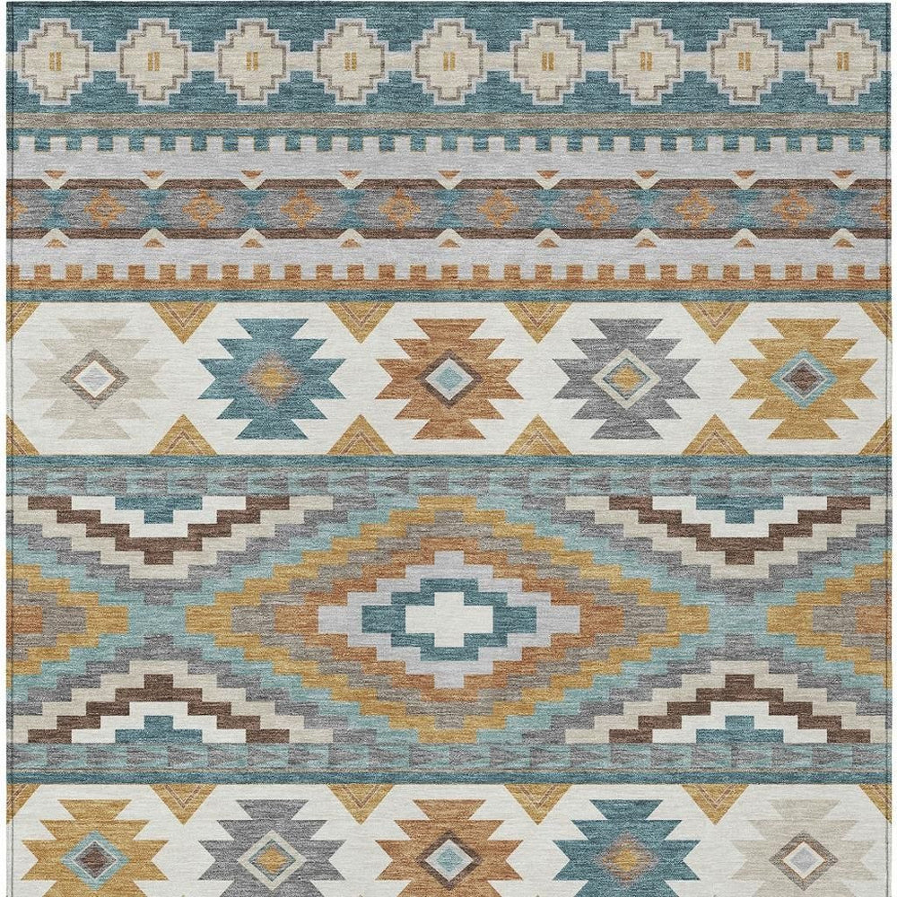 10 X 14 Southwestern Polyester Area Rug Washable Stain Resistant Indoor Outdoor Use