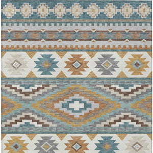 10 X 14 Southwestern Polyester Area Rug Washable Stain Resistant Indoor Outdoor Use