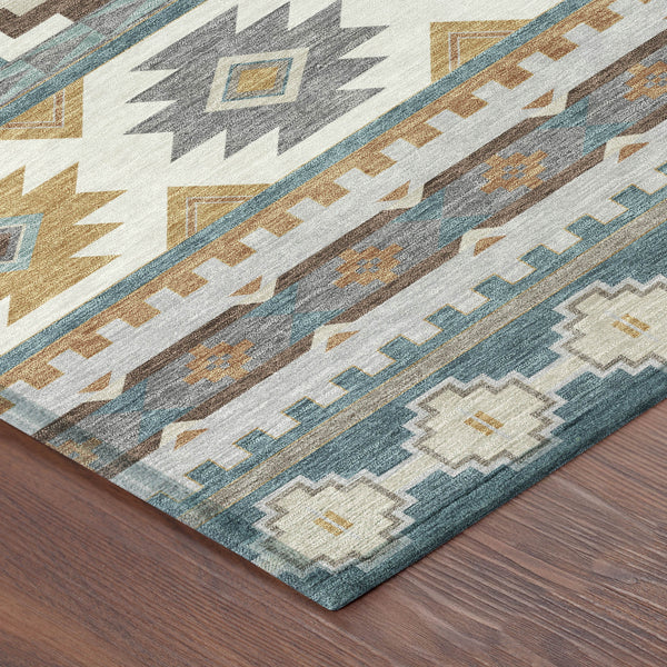 10 X 14 Southwestern Polyester Area Rug Washable Stain Resistant Indoor Outdoor Use