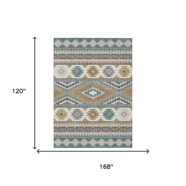 10 X 14 Southwestern Polyester Area Rug Washable Stain Resistant Indoor Outdoor Use
