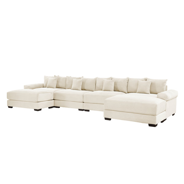 English Elm 170" Oversized Modular U-Shape Sectional Couch, Luxurious Corduroy & Ottoman, Deep Seats & Custom Configurations W714S01292