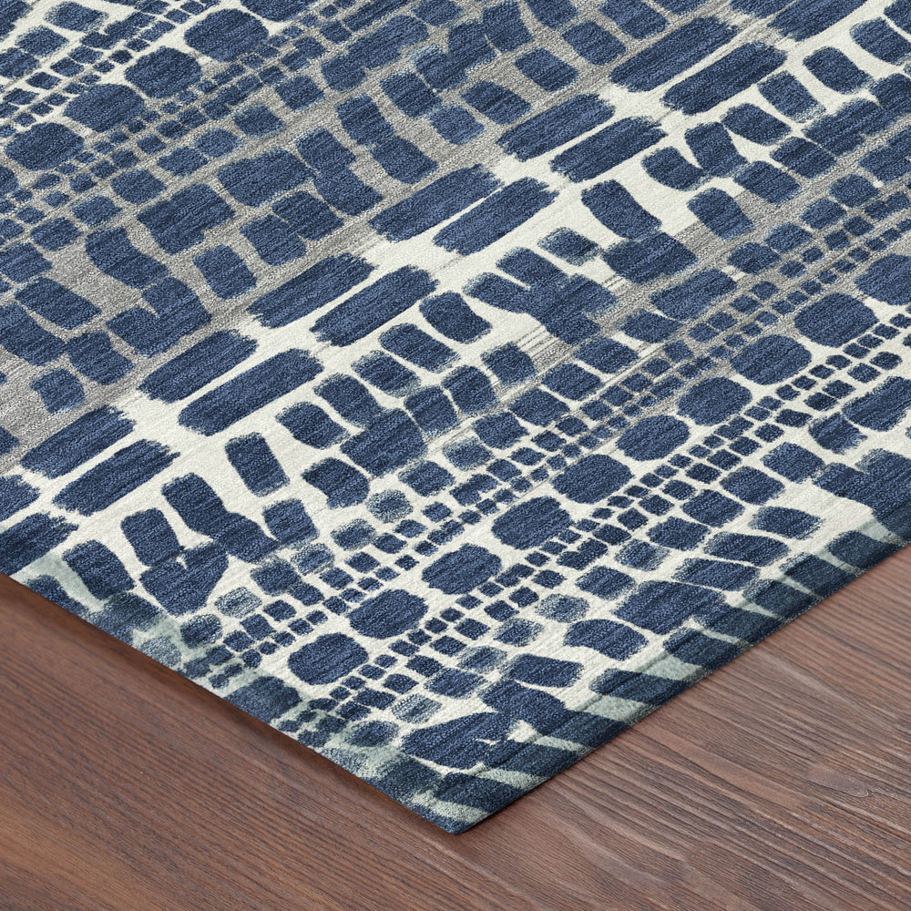8 Ft Round Abstract Geometric Polyester Area Rug Navy Gray Washable Indoor Outdoor
