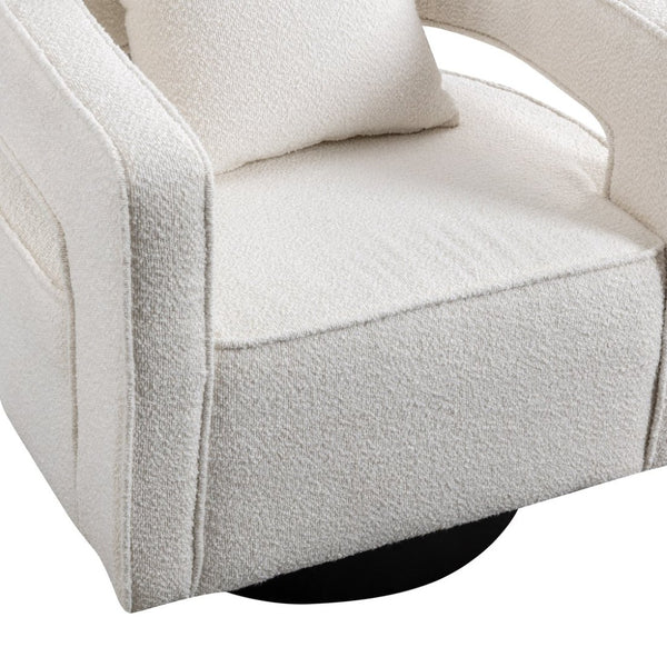 English Elm 29.13"w Boucle Swivel Accent Chair Open Back 360 Rotation Modern Lounge Seating Ivory W3188P417880