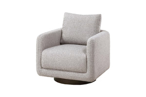 English Elm Modern Beige Bouclé Swivel Accent Chair — 360° Upholstered Low-Profile Cushion Chair with Wooden Base B011P369862