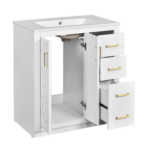 English Elm 30'' Elegant Bathroom Vanity Set With Ceramic Sink, Soft-Close Drawers & Retro Design For Storage N710P191947K