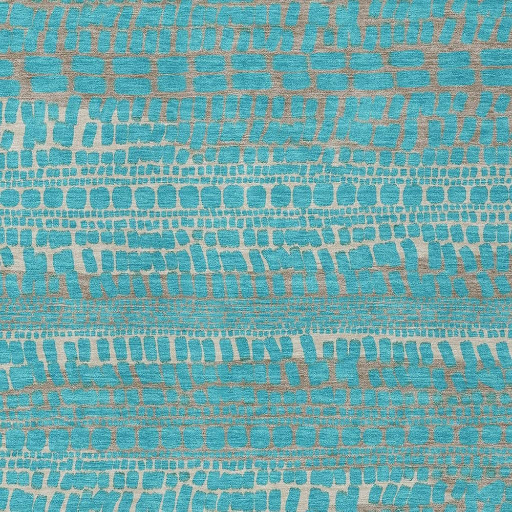 HomeRoots 9x12 Teal Turquoise Abstract Polyester Area Rug Washable for Patio and Living Room 729819