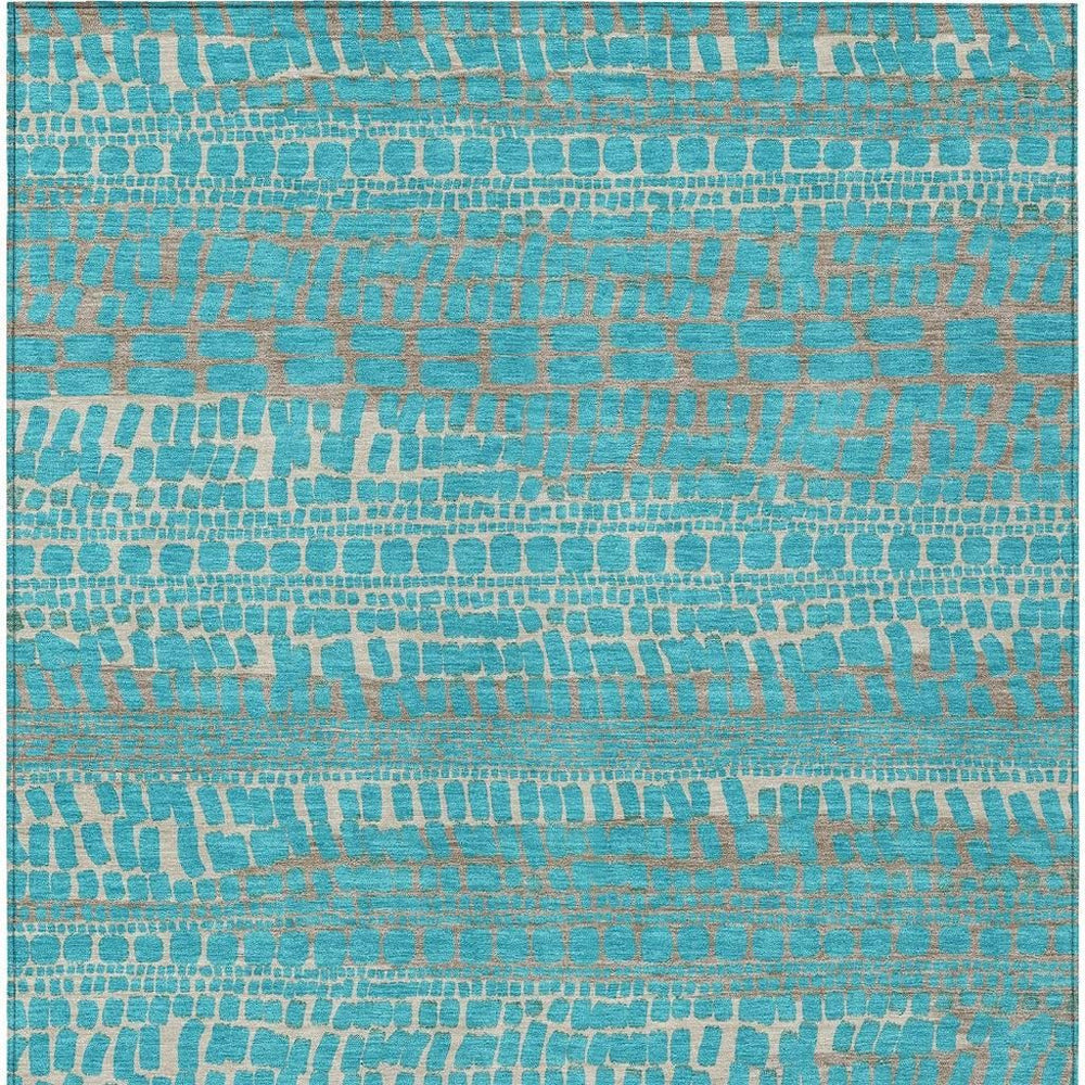 HomeRoots 9x12 Teal Turquoise Abstract Polyester Area Rug Washable for Patio and Living Room 729819