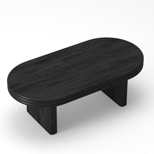 English Elm Mid Century Modern Oval Fluted Coffee Table with Wood Veneer for Living Room Black W757P370255