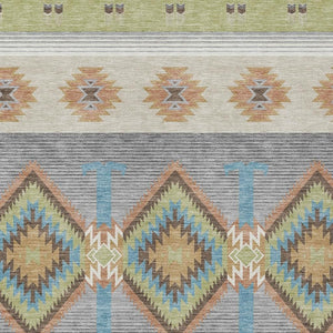 Southwestern Geometric Washable Polyester Indoor Outdoor Area Rug with Earthy Tones Felt Back