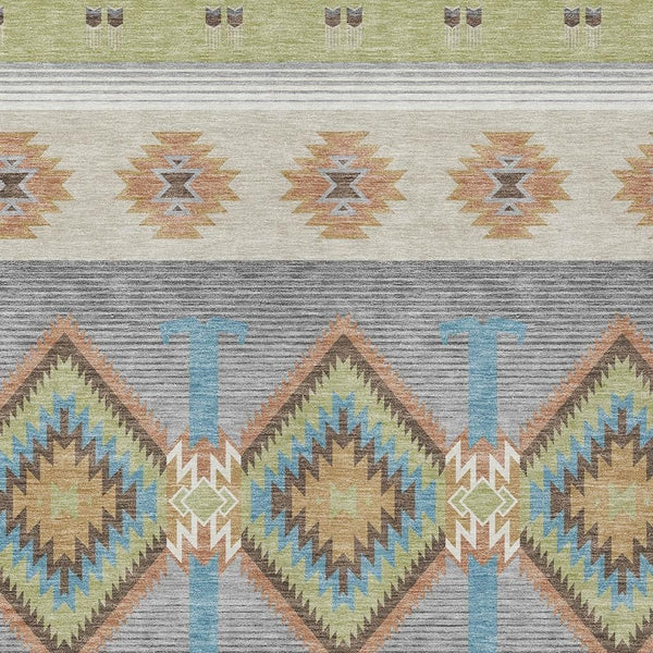 Southwestern Geometric Washable Polyester Indoor Outdoor Area Rug with Earthy Tones Felt Back