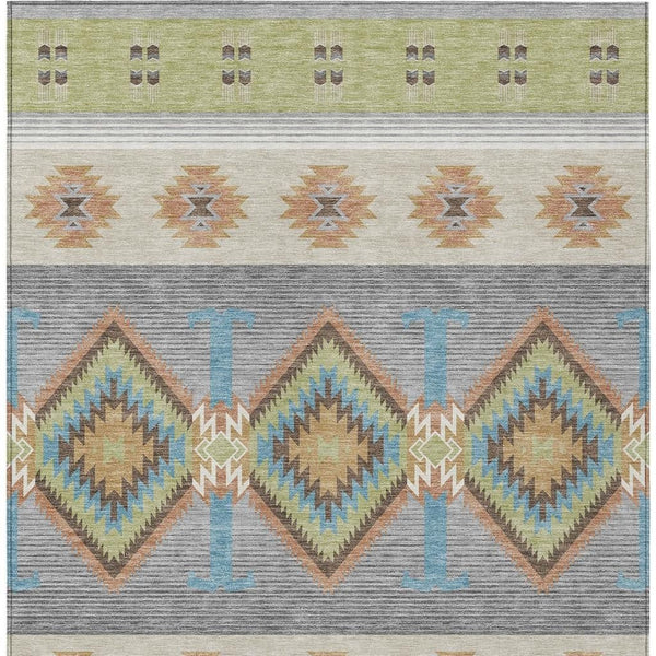 Southwestern Geometric Washable Polyester Indoor Outdoor Area Rug with Earthy Tones Felt Back