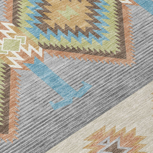 Southwestern Geometric Washable Polyester Indoor Outdoor Area Rug with Earthy Tones Felt Back