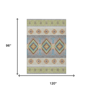 Southwestern Geometric Washable Polyester Indoor Outdoor Area Rug with Earthy Tones Felt Back