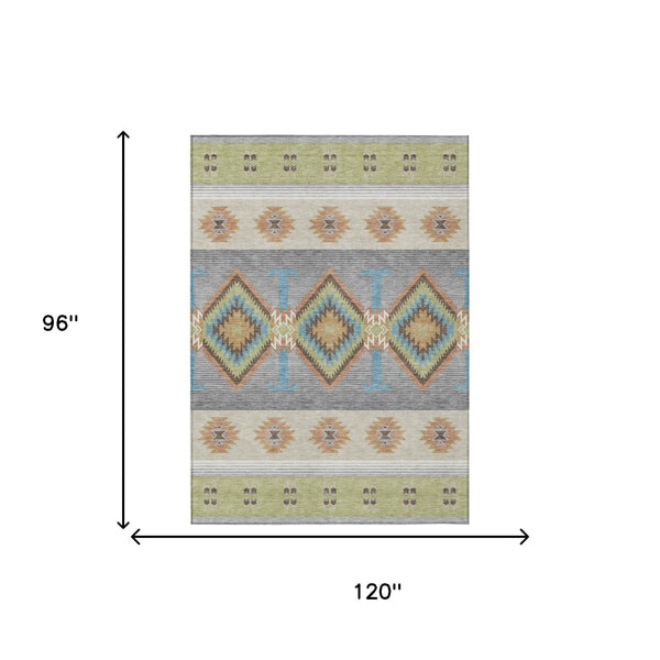 Southwestern Geometric Washable Polyester Indoor Outdoor Area Rug with Earthy Tones Felt Back