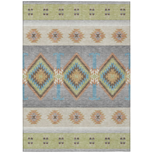 Southwestern Geometric Washable Polyester Indoor Outdoor Area Rug with Earthy Tones Felt Back