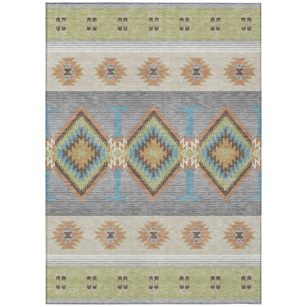 Southwestern Geometric Washable Polyester Indoor Outdoor Area Rug with Earthy Tones Felt Back