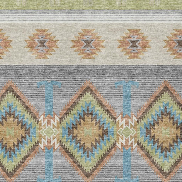 Southwestern Geometric Washable Polyester Indoor Outdoor Area Rug with Earthy Tones Felt Back