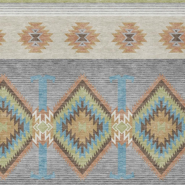 HomeRoots Southwestern Geometric Washable Polyester Indoor Outdoor Area Rug with Earthy Tones Felt Back 10' x 14' 729826