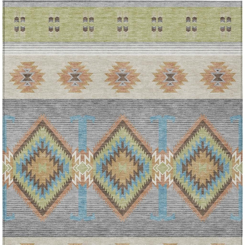 HomeRoots Southwestern Geometric Washable Polyester Indoor Outdoor Area Rug with Earthy Tones Felt Back 10' x 14' 729826