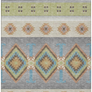Southwestern Geometric Washable Polyester Indoor Outdoor Area Rug with Earthy Tones Felt Back