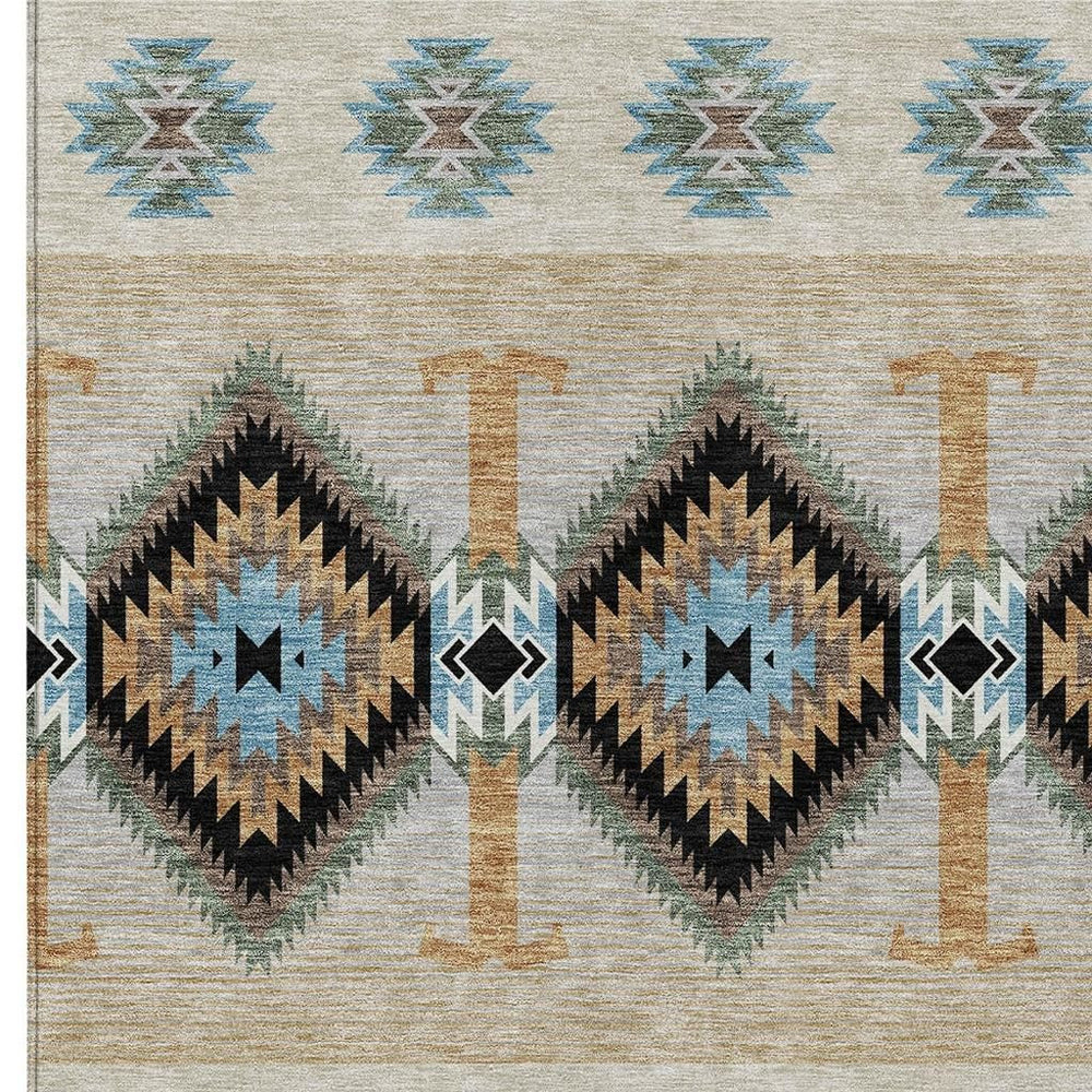HomeRoots Southwestern Geometric Flatweave Polyester Area Rug Washable for Indoor Outdoor Living Spaces 9' x 12' 729831