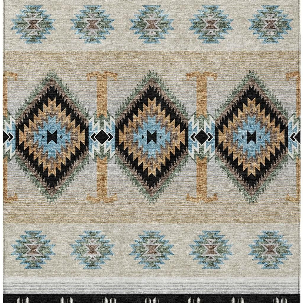 HomeRoots Southwestern Geometric Flatweave Polyester Area Rug Washable for Indoor Outdoor Living Spaces 9' x 12' 729831