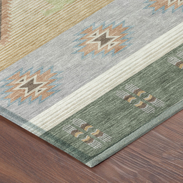 Southwestern Geometric Washable Polyester Indoor Outdoor Area Rug for Patio and Entryway