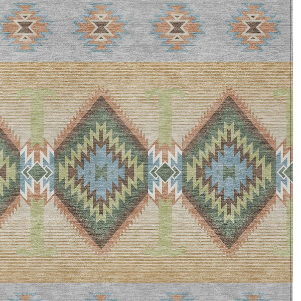 Southwestern Geometric Washable Polyester Indoor Outdoor Area Rug for Patio and Entryway