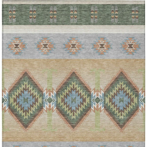Southwestern Geometric Washable Polyester Indoor Outdoor Area Rug for Patio and Entryway