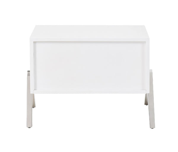 VIG Furniture Candid High-Gloss White Nightstand With Stainless Steel V-Legs, Drawer Storage, Ready-To-Use Elegance VGVCN1109
