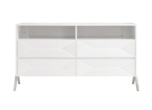 VIG Furniture Candid Modern White Dresser With High-Gloss Finish, 4 Drawers, Open Niches & Stainless Legs — Sleek Storage VGVCJ1109-D