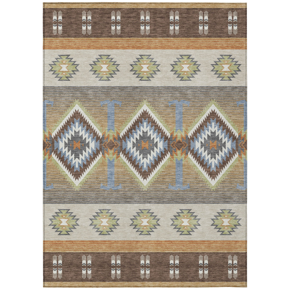 Southwestern Geometric Washable Polyester Area Rug with Felt Backing for Indoor Outdoor Patio Use