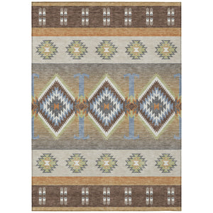 Southwestern Geometric Washable Polyester Area Rug with Felt Backing for Indoor Outdoor Patio Use