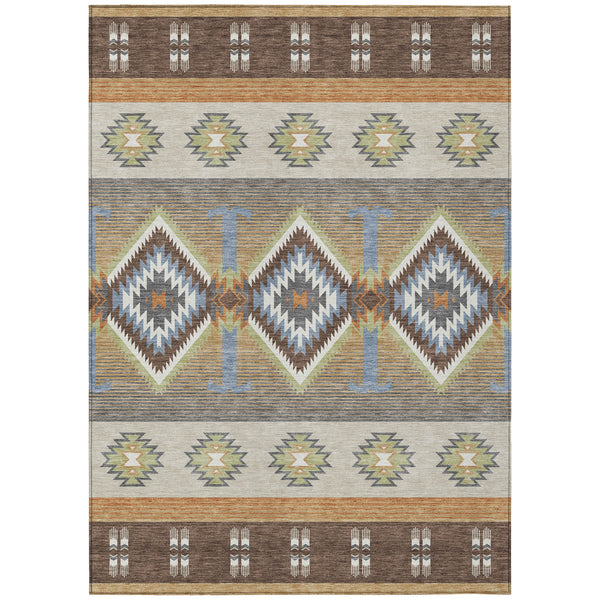 Southwestern Geometric Washable Polyester Area Rug with Felt Backing for Indoor Outdoor Patio Use