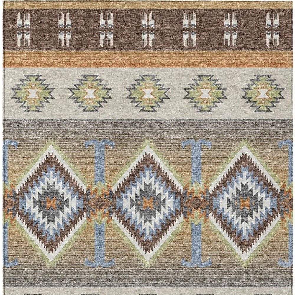 Southwestern Geometric Washable Polyester Area Rug with Felt Backing for Indoor Outdoor Patio Use