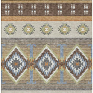 Southwestern Geometric Washable Polyester Area Rug with Felt Backing for Indoor Outdoor Patio Use