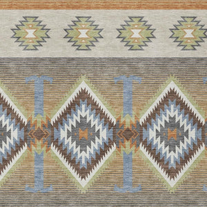 Southwestern Geometric Washable Polyester Area Rug with Felt Backing for Indoor Outdoor Patio Use